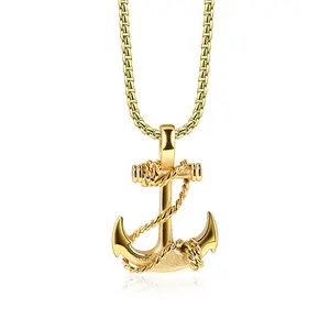 Men's Nautical Ship Anchor Titanium Steel Necklace, No Fading Stainless Steel Pendant, Vintage Hip Hop Niche Streetwear Statement Fashion Jewelry