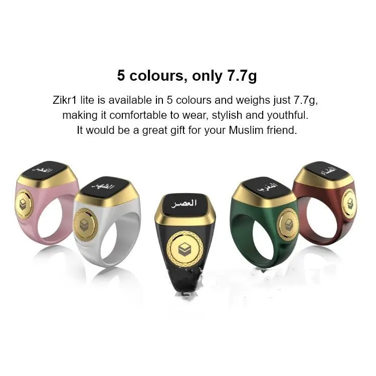 Zikr1 Lite E0120 Plastic Muslim Smart Tasbih Ring, Bluetooth 5.1 Digital Counter with 0.49 in OLED Display, Rechargeable Wearable Device for Dhikr