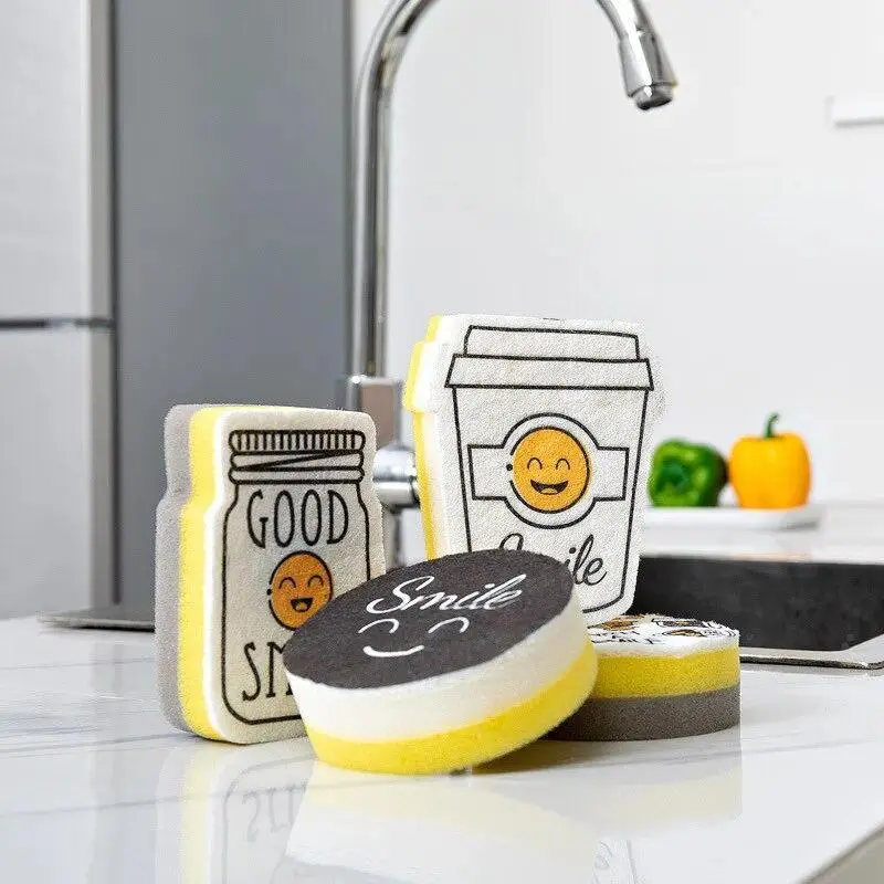 EW Smile Sponge Block High-Density Dishwashing Sponge Kitchen Household Cleaning Sponge Dishwashing Cloth Scouring Pad