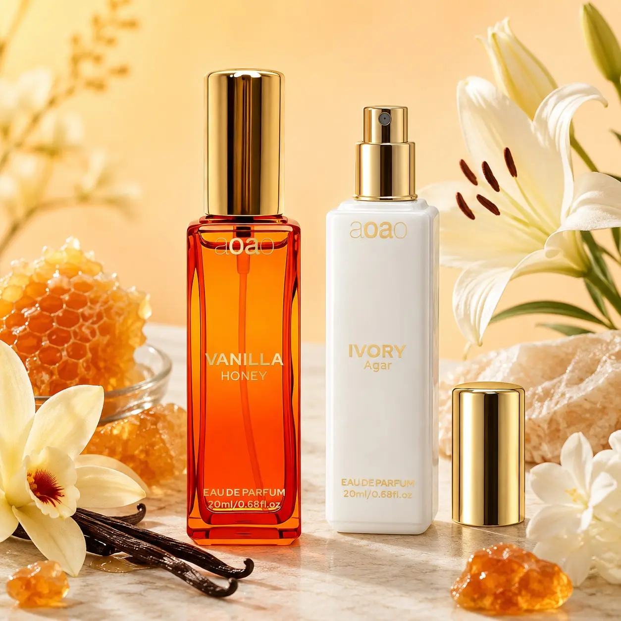 AOAO "Too Sweet Too Sexy" Perfume Set, 2 Counts 20ml Luxury Minis Eau de Parfum, Vanilla Honey and Ivory Agar Scent, Long-Lasting Fragrance for Men and Women