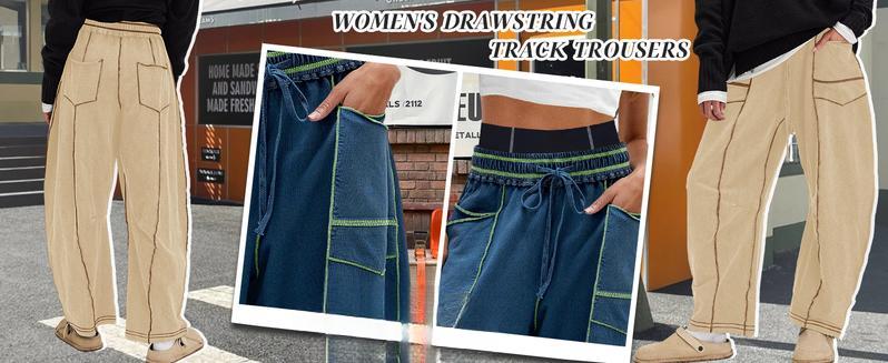 New2025Womens Baggy Barrel Pants Wide Leg Lounge Drawstring Sweatpants with Pockets(Gift)11
