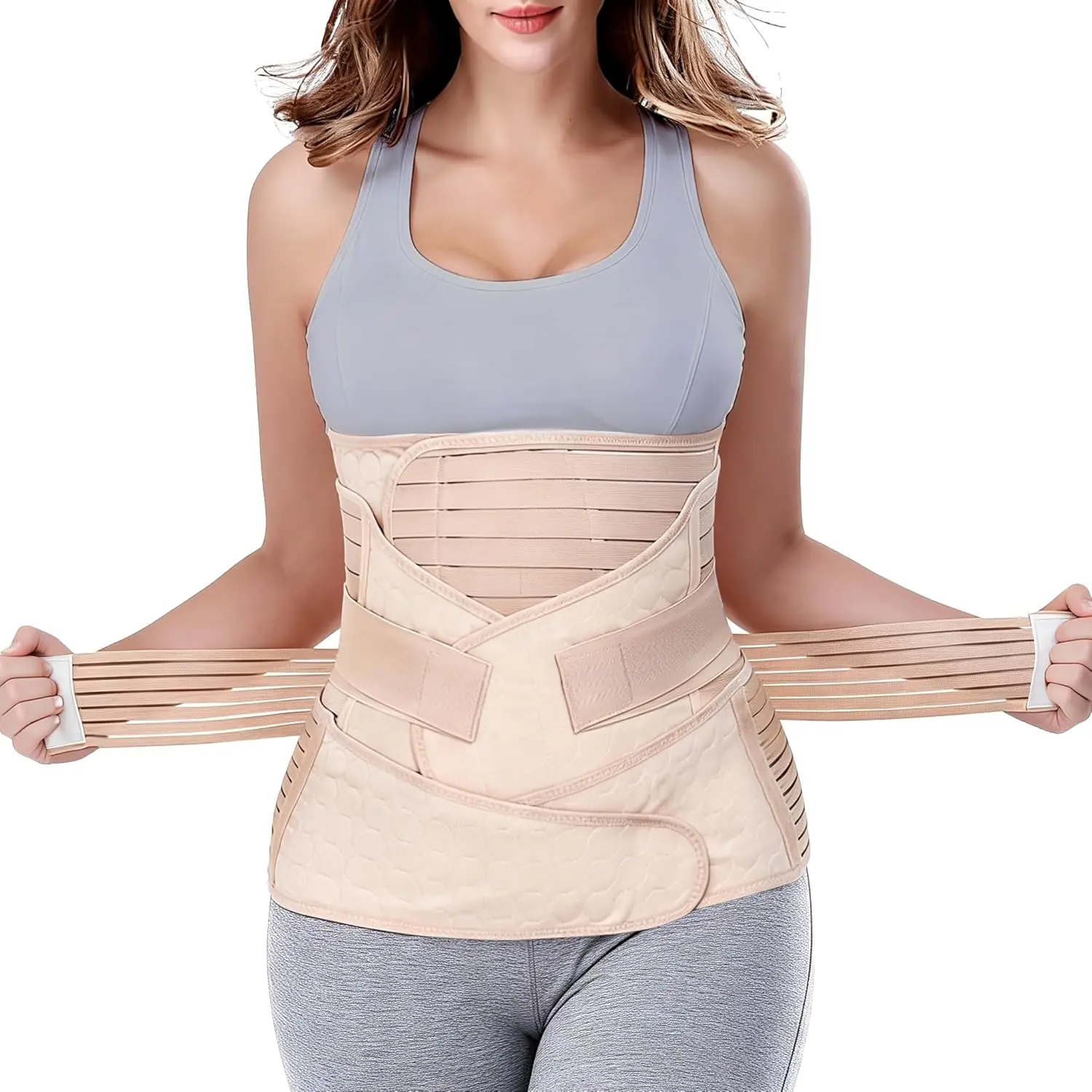 3 in 1 Postpartum Support - Recovery Belly/waist/pelvis Belt Shapewear Slimming Girdle, Beige, L For Posture Correction, Multi-Support