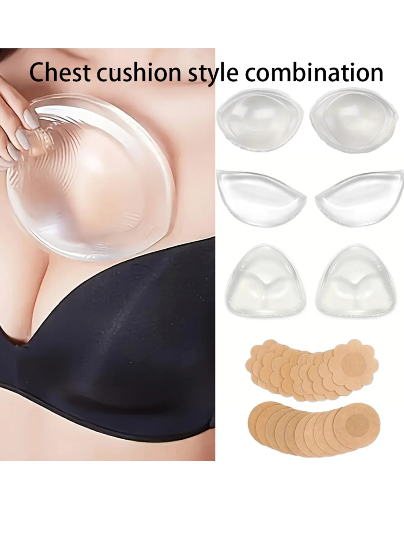 3 Pair 3D Thickened Push-Up Bra Pads Set, Silicone Non-Slip Breast Pads, Ideal for Weddings, Bikinis, Dates, Travel, Includes Nipple Covers, Bra Inserts, Bra Padding Inserts, Lift Padding Inserts