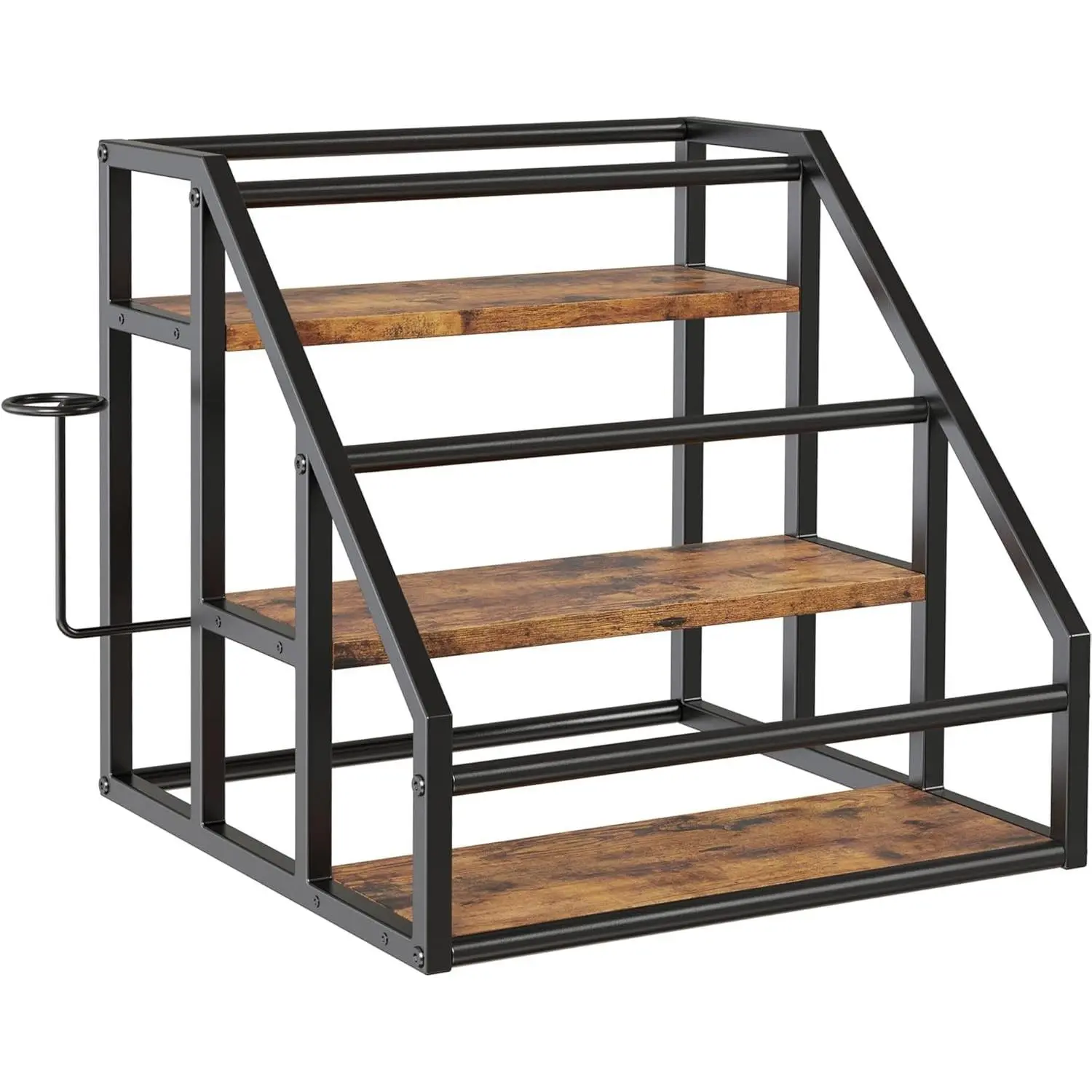 Coffee Syrup Rack Organizer, 3 Tier Countertop Storage Shelves, Kitchen Storage, 12 Syrup Bottle Stand Holder for Wine, Liquor, Kitchen Coffee Station Organizer Rack, 13.8"x13.4"x13.0", Rustic Brown