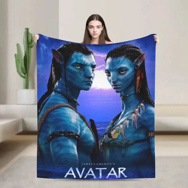 Avatar Jake Sully Neytiri Flannel Throw Blanket James Cameron Movie Print Soft Fleece Blanket Pandora Alien Character Sofa Bed Decor Gift for Movie Fans