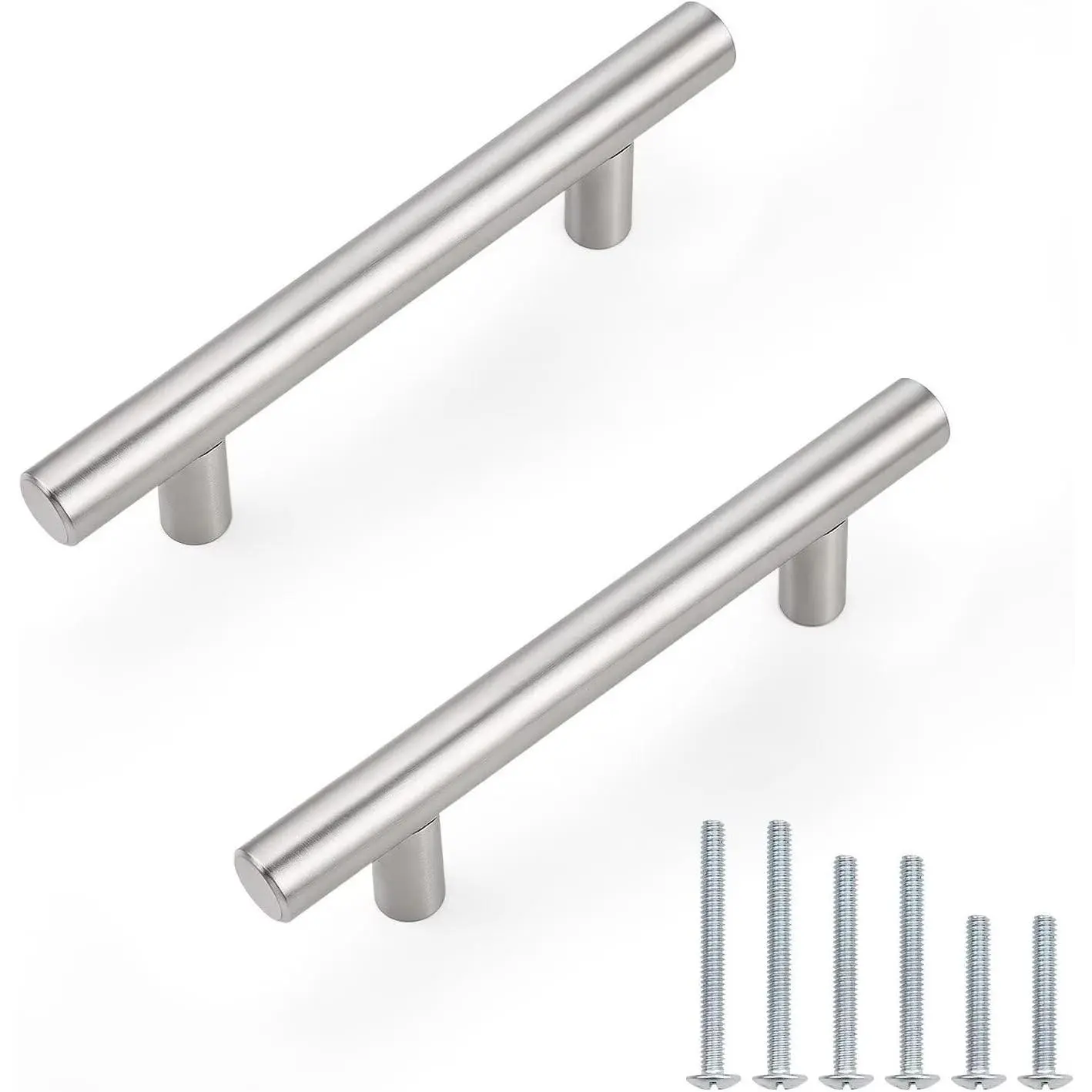 30-Pack Brushed Nickel Euro T-Bar Cabinet Pulls, Stainless Steel Drawer Handles, 76mm Hole Centers, 127mm(5in) Length, 3in Size for Dressers