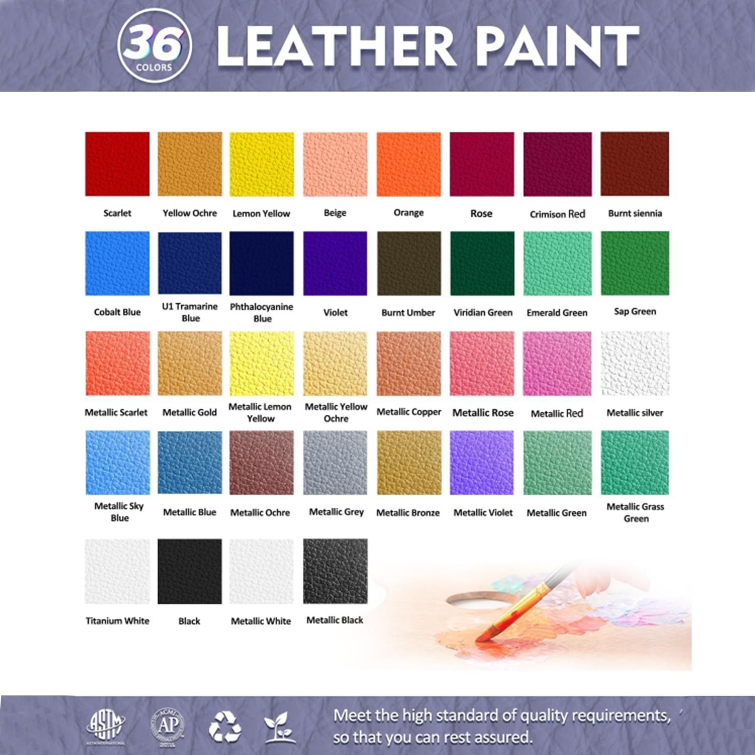 Acrylic Leather Paint with Brush, 12/24/36 Colors 12ML Leather Paint for Bag & Wallet Decor, Crafts DIY & Customizing Leather Projects, DIY Painting Supplies