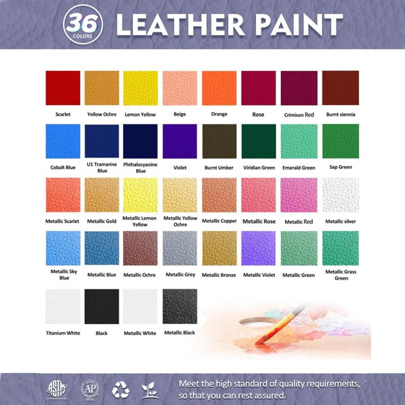 Acrylic Leather Paint with Brush, 12/24/36 Colors 12ML Leather Paint for Bag & Wallet Decor, Crafts DIY & Customizing Leather Projects, DIY Painting Supplies