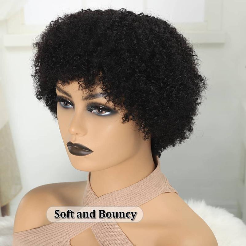 Glueless Wigs Human Hair Afro Kinky Curly Natural Color Wig For Women  Human Hair Soft and Fluffy Glueless Wigs 80s Kinky Curly Wig Cosplay or Daily Use Wigs 180% Density Pixie Curl Afro Wig Onetide Hair