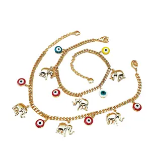 Gold Elephant Charm Bracelet with Evil Eye, Red Protection Lucky Amulet, Adjustable Curb Chain Jewelry Gifts for Women, Elephant Pendant Charms & Twillies (Sports & Outdoor Accessory)