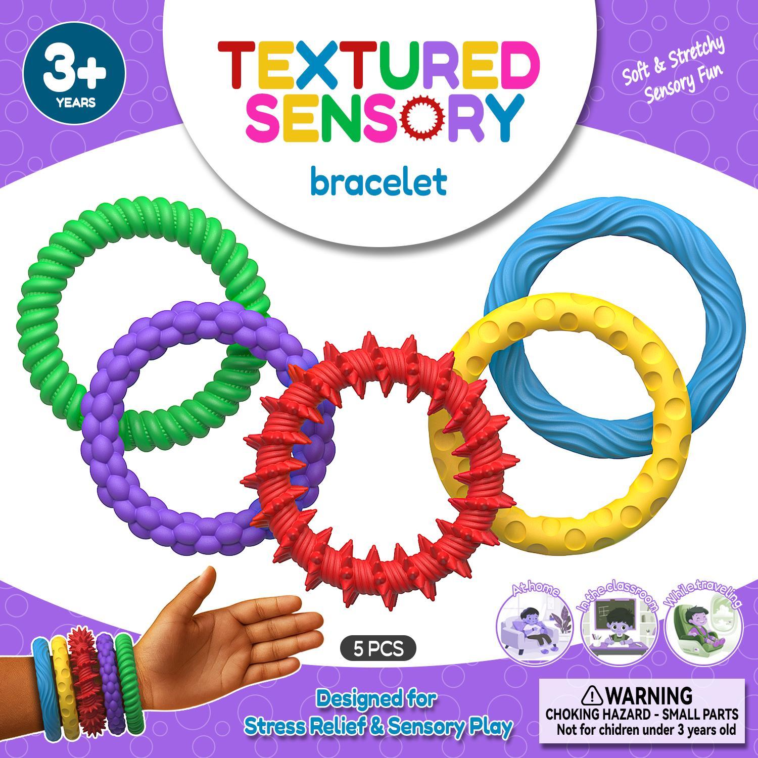 Multicolor Stretchy Fidget Bracelet, 5 Counts 5 Textures Sensory Toys, Creative Stress Relief Toy for Calming & Soothing, Sensory Bundle, Stress Relief Fidgeting, Decompression Squeeze, Stress Relief Gadgets