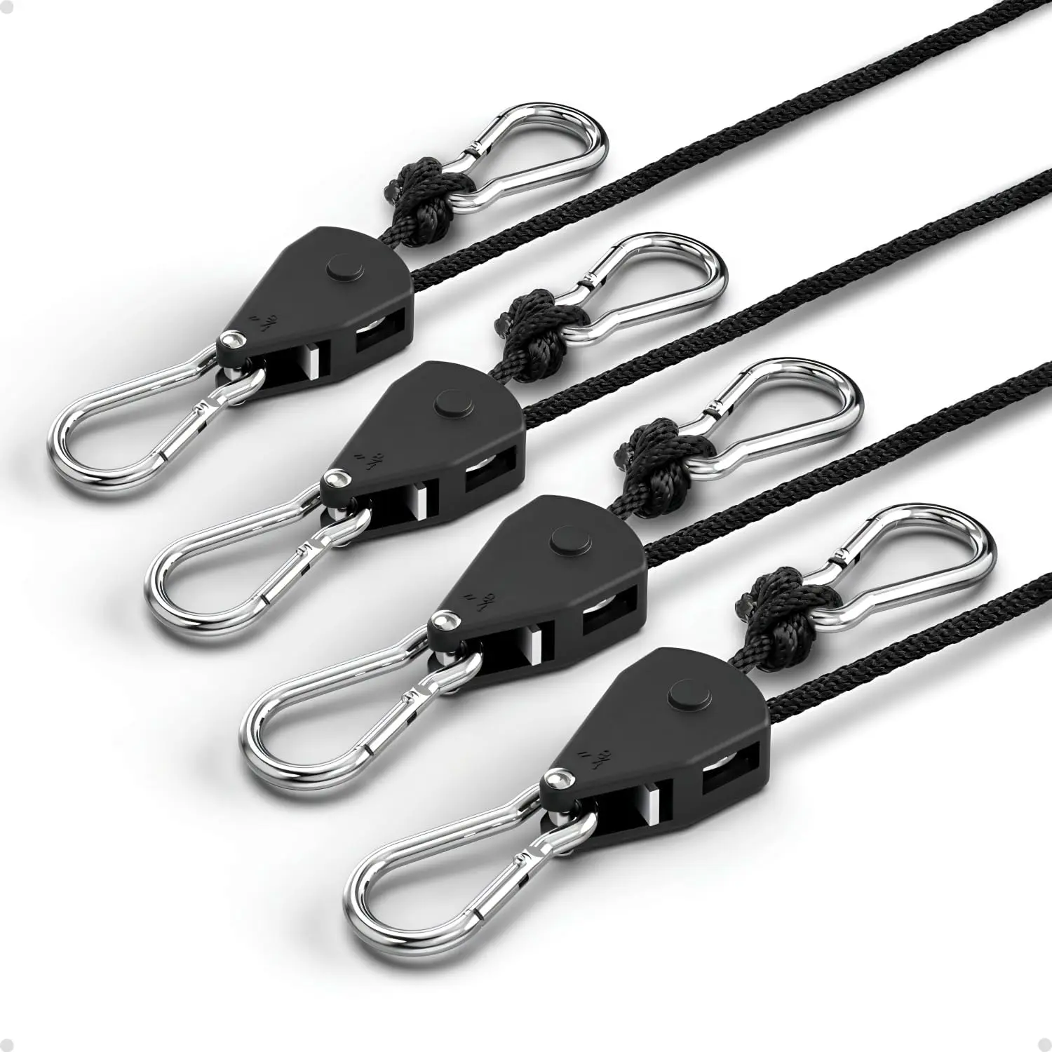 1/8" Rope Tie Down Ratchet: 4 Pack of Adjustable Grow Light Hangers - Small Ratchet Straps  Various Hanging and Strapping