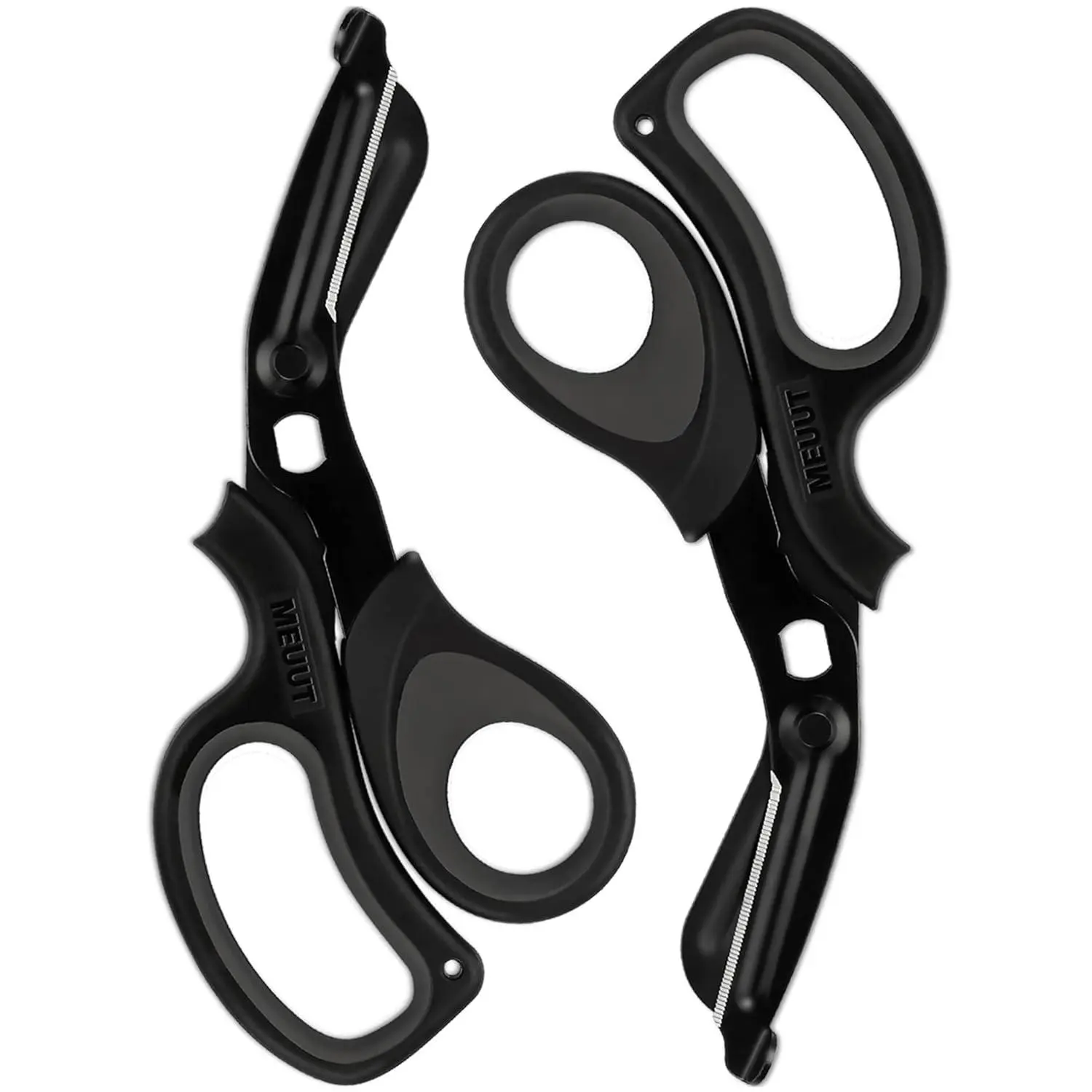 MEUUT 2-Pack Stainless Steel Medical Trauma Scissors for Nurses, 7.8" Patented Bandage Scissors, Ambidextrous Grip, Non-Stick Fluoride Coating, Serrated Blades, Ergonomic TPE Handles, Oxygen Tank Wrench, Two-Pack