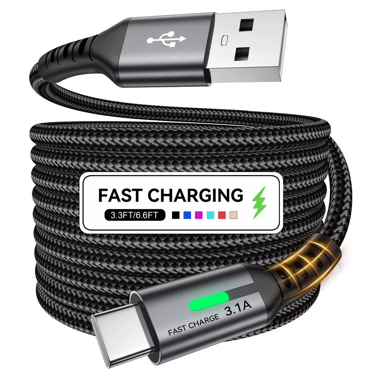Fast Charging Type-C Data Cable, 100.58cm/201.17cm Braided Charger Cord USB-C to USB-C Line, Compatible with Samsung, Xiaomi, Oppo, Oneplus Devices