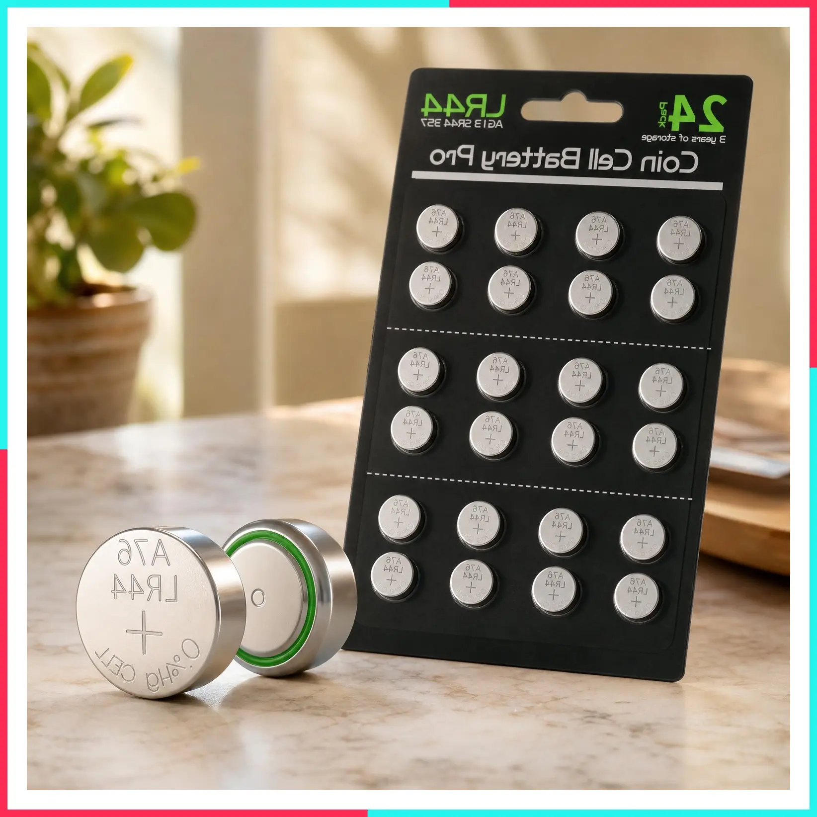 LR44 Batteries 24 Count, High Capacity AG13 357 303 SR44 L1154F A76 Premium Alkaline 1.5V Button Coin Cell Batteries
