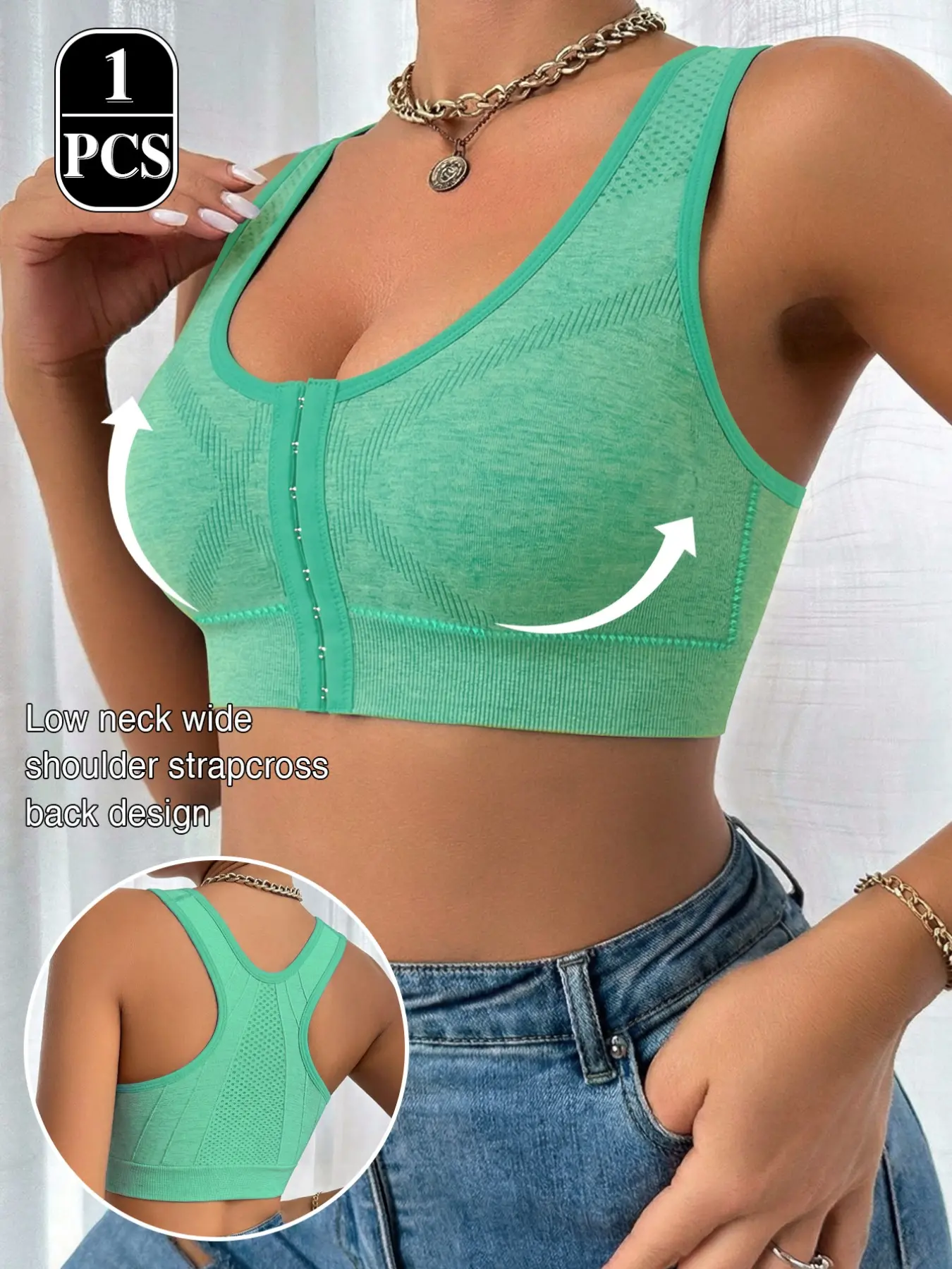 Post Activity Recovery Front Closure Sports Bra, Ventilated Mesh Racerback Compression Top, Stretch Sculpting Bust Gather No Slip Daily Lounge Crop Top