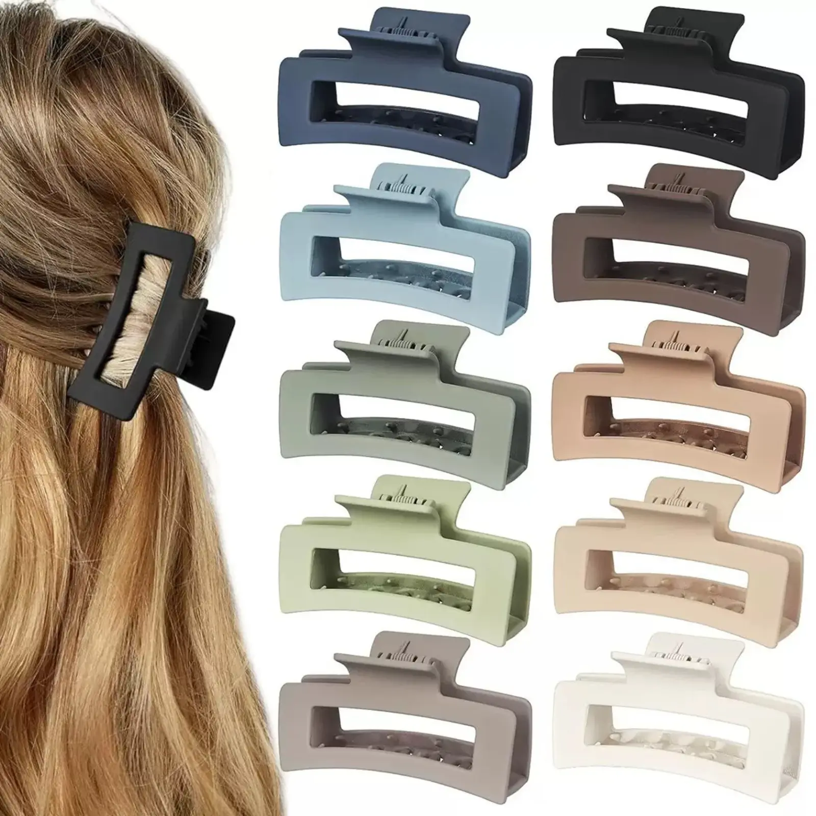Women Matte Black Curved Rectangle Hollow Hair Claw Clip, Trendy Minimalist Shark Hair Clamp, Non-slip Serrated Large Hair Grab Barrette, Durable Ponytail Holder, Casual Daily Hair Accessory For Bun And Half-up Hairstyle