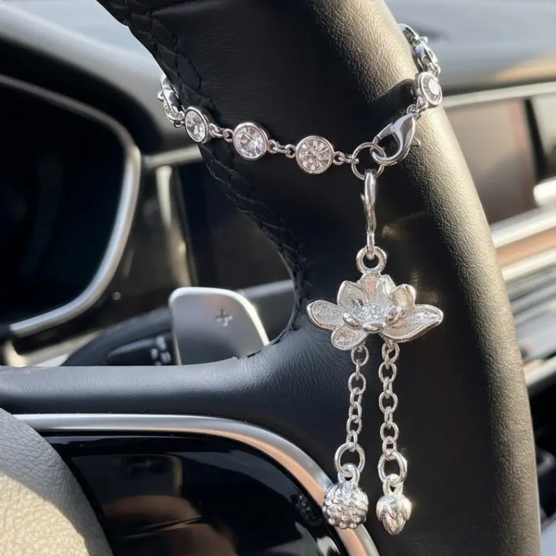 Shimmering Rhinestone Keychain, Lotus Design, Elegant Car Dashboard Decor, Perfect Gift for Loved Ones, Valentine's Day Present