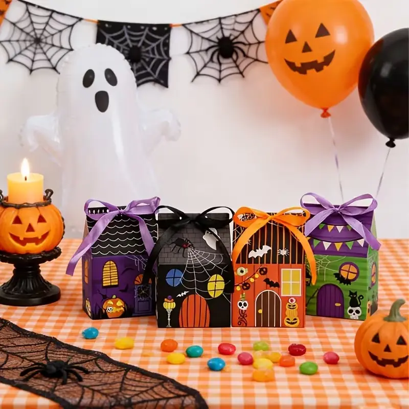 Halloween Gift Set 24 Pieces, House-Shaped Gift Box with Ribbon, Perfect for Halloween Parties, Trick-Or-Treat, Classroom Gifts, Decorations