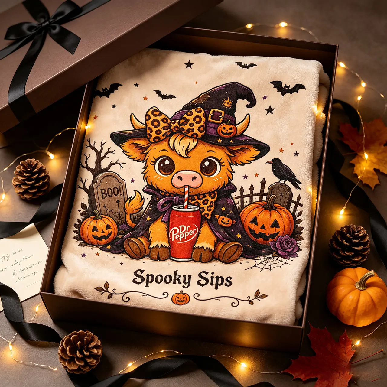 Cute Witch Highland Cow Dr Pepper Halloween Throw Blanket, Spooky Sips Leopard Bow Cow Graveyard Pumpkin Bat Crow Print Soft Fluffy Fleece Blanket, Fall Spooky Season Farmhouse Sofa Bed Decor Gift Blanket