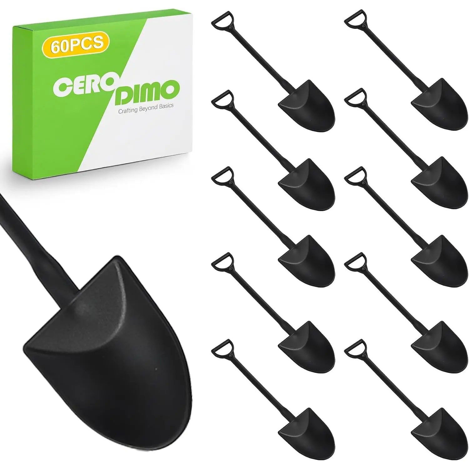 60 Pcs Mini Shovel Shape Tiny Disposable Plastic Dessert Spoons for Party Supplies Dessert Cups Decorations Black