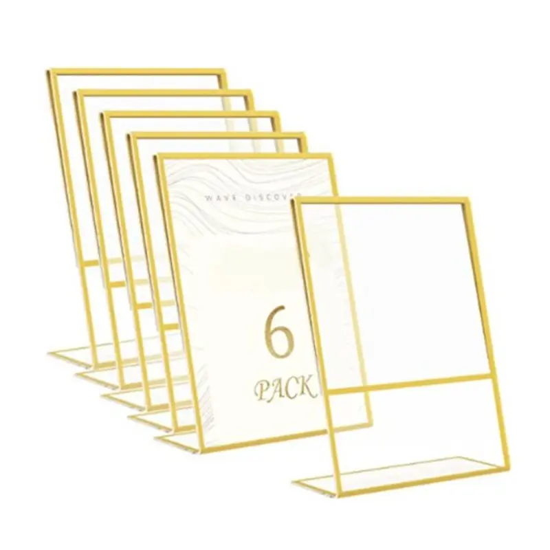 6 Acrylic Sign Holders, Vertical Brochure Display Stand, Transparent Tilted Frame, Dual-Sided Clear Window, Desktop Placement, Wedding Decor, Picture Holder, Photo