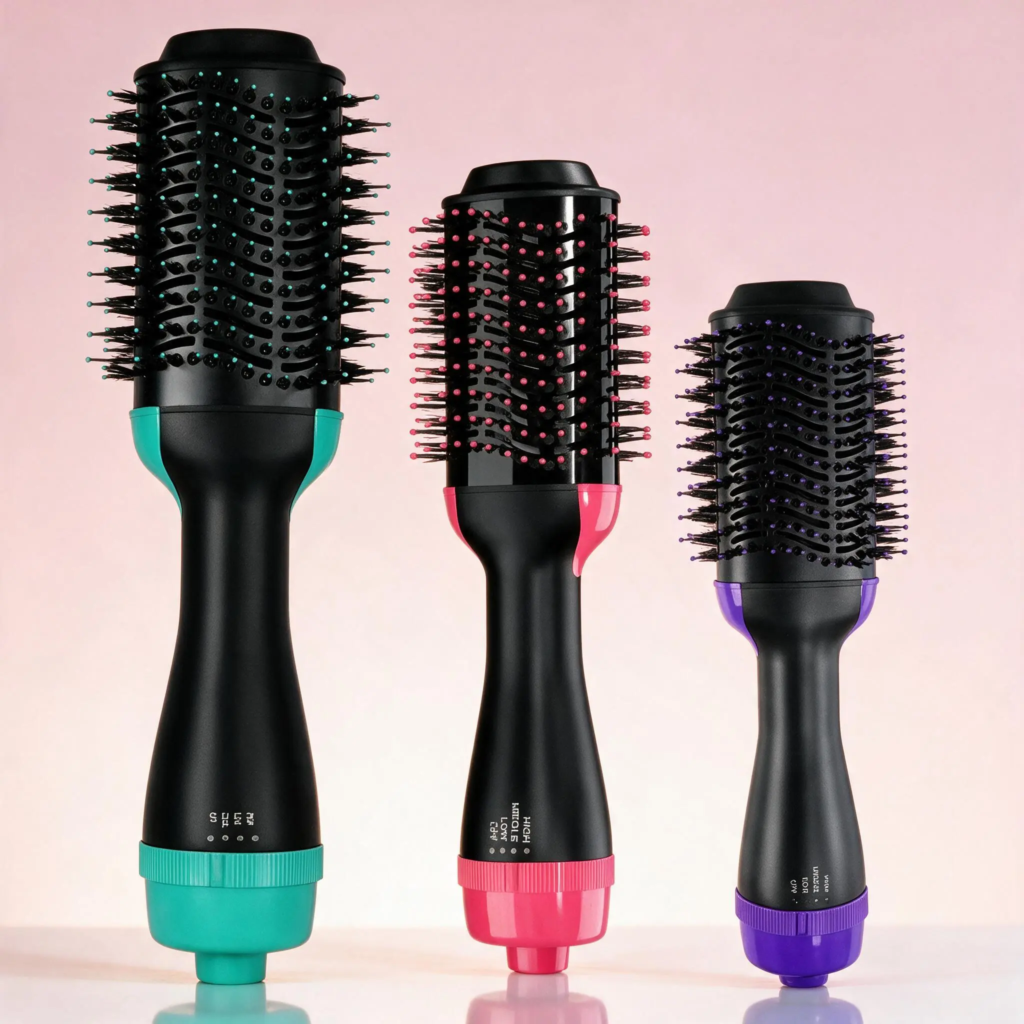 Hair Styling Brush Set - 3 Colors: Green, Pink, Purple - Ideal for Smooth & Voluminous Hair - Professional Quality