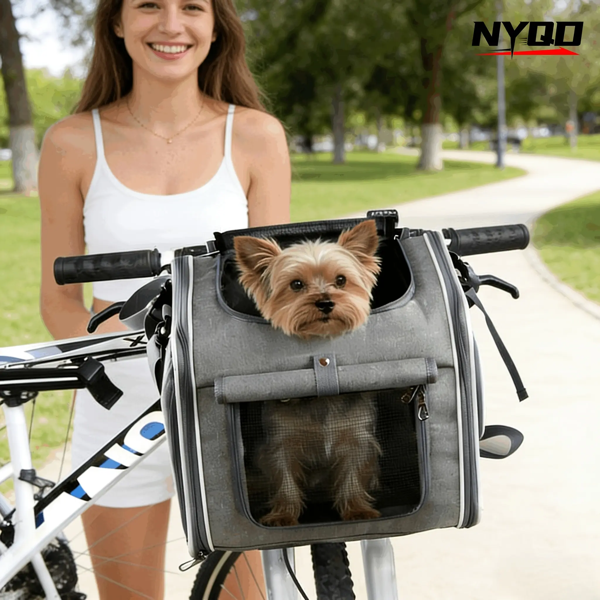 Dog Bike Basket, Expandable Soft-Sided Pet Carrier Backpack with 4 Open Doors, 4 Mesh Windows for Small Dog Cat Puppies