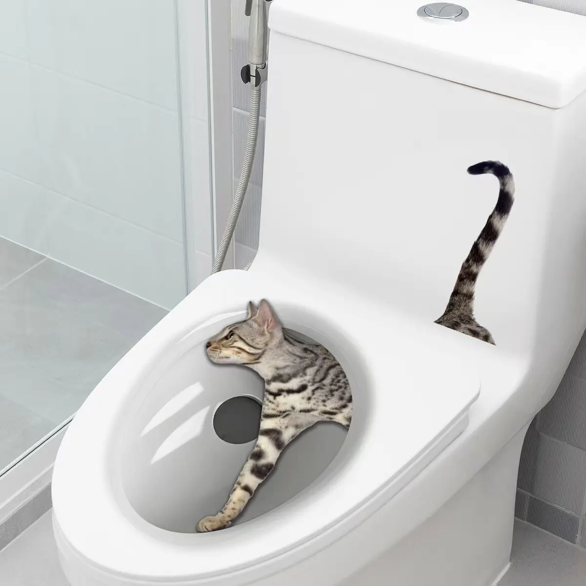 Creative Cartoon Cat Prank Sticker, Funny Toilet Wall Decal, Self-Adhesive Bathroom Decor, Shocking Fun Gift for Friends