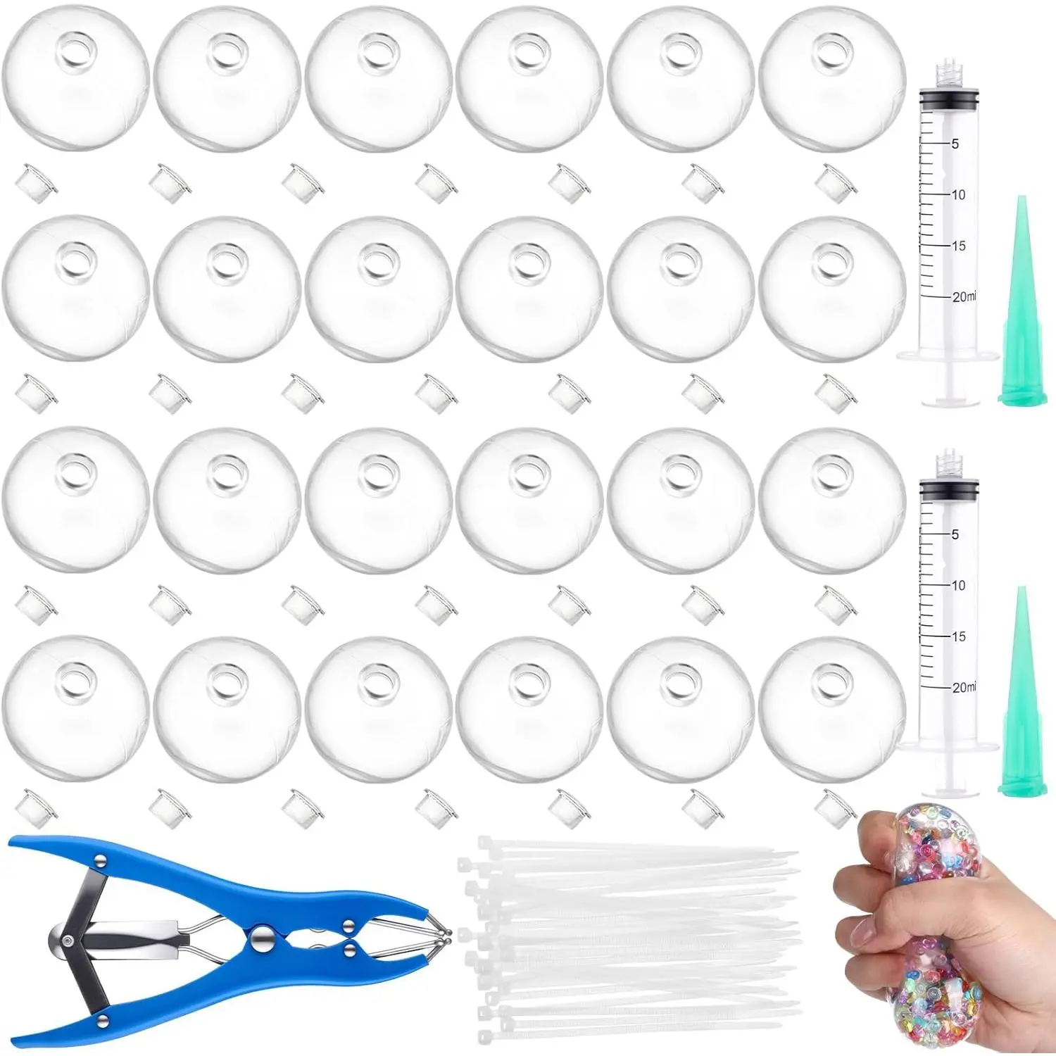 24 Pcs DIY Stress Ball Making, Blank Stress Pressure Skin with Vacuum Evacuating Device & Expander Tool Make Your Own Fidget Pressure Things for Adults (Clear Ball)
