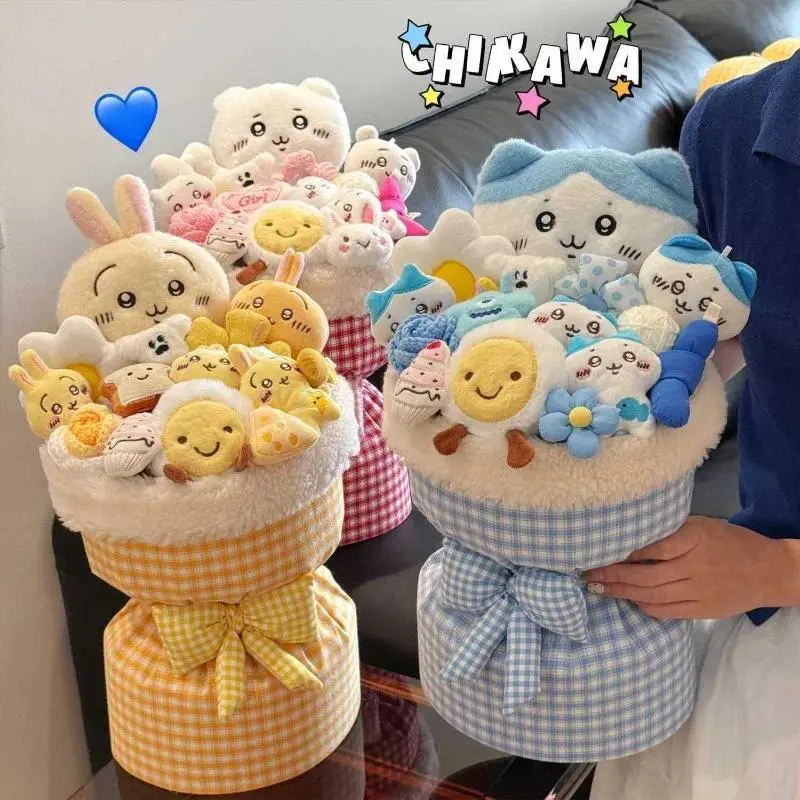 2026 New Anime Chiikawa Usagi Hachiware Plush Bouquet Cute Kawaii Doll Practical Birthday Gift for Girls Friends Cute Cartoon