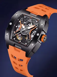 2026 New Onola 43mm Skeleton Automatic Mechanical Watch, 30m Waterproof, Silicone Strap, Sport Gift, Men's Luxury Timepiece