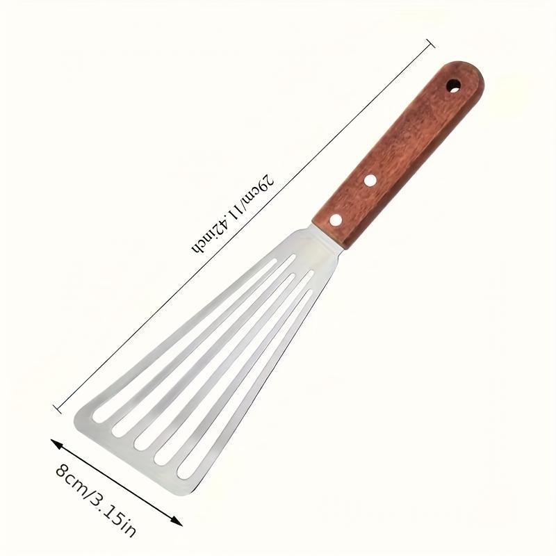 Heavy-Duty Stainless Steel Flipping Spatula- Professional Restaurant and Home Kitchen Tool with Non-Slip Grip- Versatile Pancake, Steak, Fish, Burger Flipper- Easy-Clean Design for Grilling, Frying, and Stir-frying- Ergonomic Wooden Handle