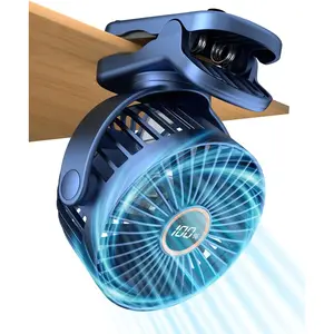 Portable Mini Personal Fan, Small Rechargeable Battery Powered Stroller Fan for Desk, Strong Clamp Grip, 360° Rotation, 3-Speed, LED Display, Clip On Cooler for Bed, Golf Cart, Office, BlueGift.