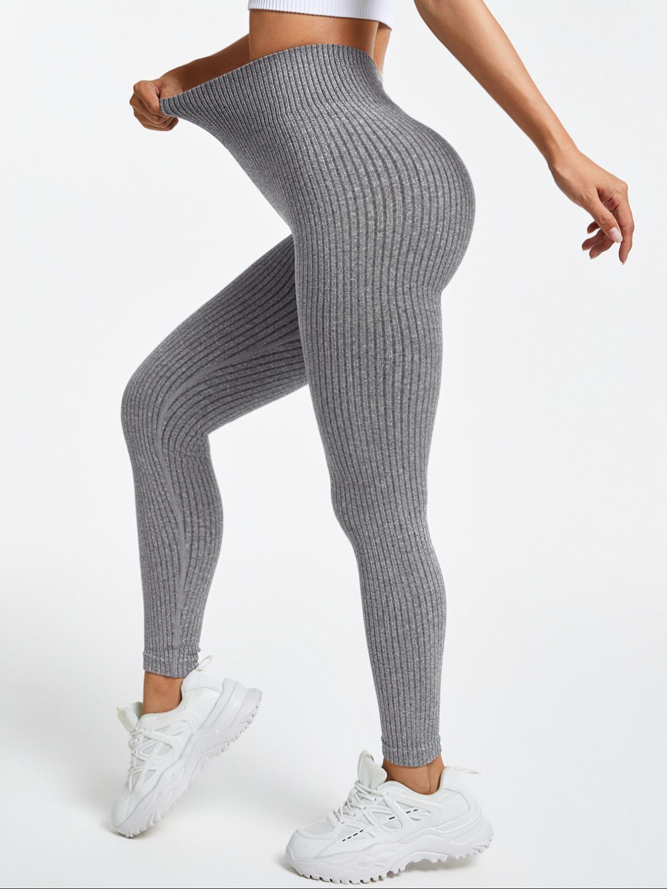 Women's Solid High-Waisted Sports Leggings, Athletic Stretchable Sporty Comfy Breathable Skinny Pants for Yoga Gym Workout, Ladies Sportswear for Indoor and Outdoor Wear