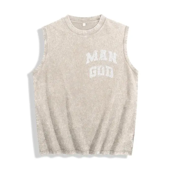Men's "Man of God" Graphic Tank Top, Inspirational Christian Faith Sleeveless Vest, Vintage Wash Summer Tee