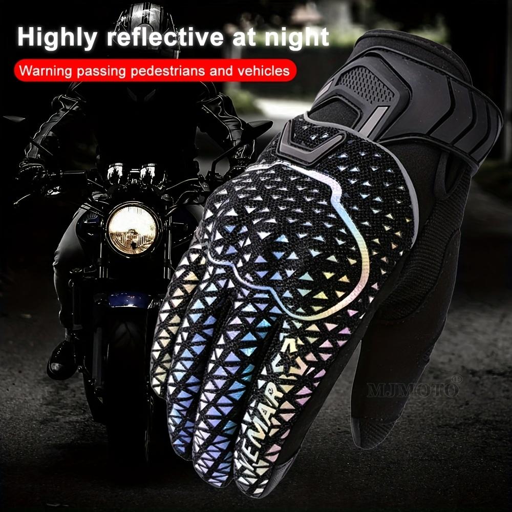 Motorcycle Riding Gloves for & - Touchscreen Compatible, Breathable Night Vision Reflective Gloves with Iridescent Rainbow Colors (/Headlight-Activated), Dirt Bike, ATV, MTB, MBX, Motorbike (Adjustable Strap Closure)