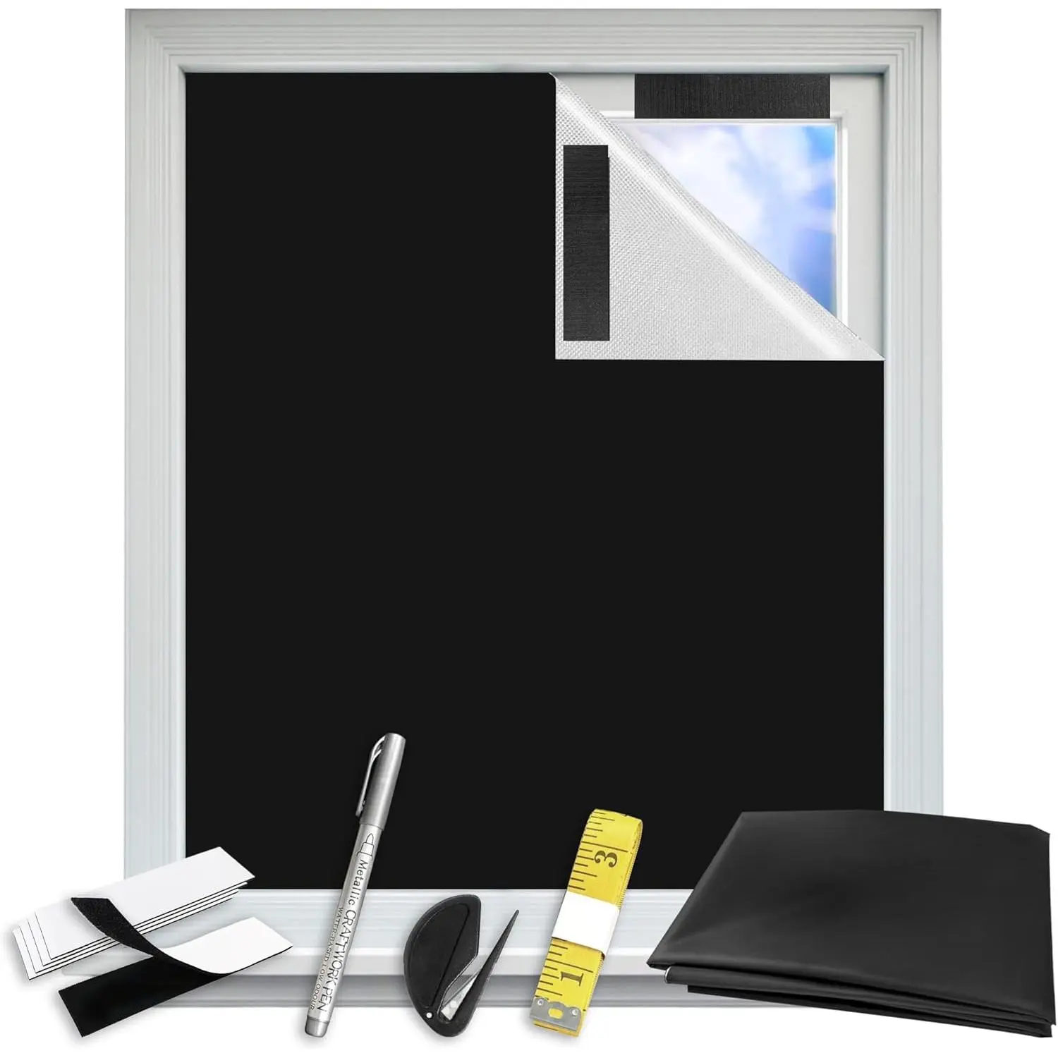 Cordless 100% Blackout Portable Window Shade - No-Drill Blind with Stickers, Easy Install for Bedroom, Travel, 79"x57" 1 Pack Home Supply (100% blackout material included)