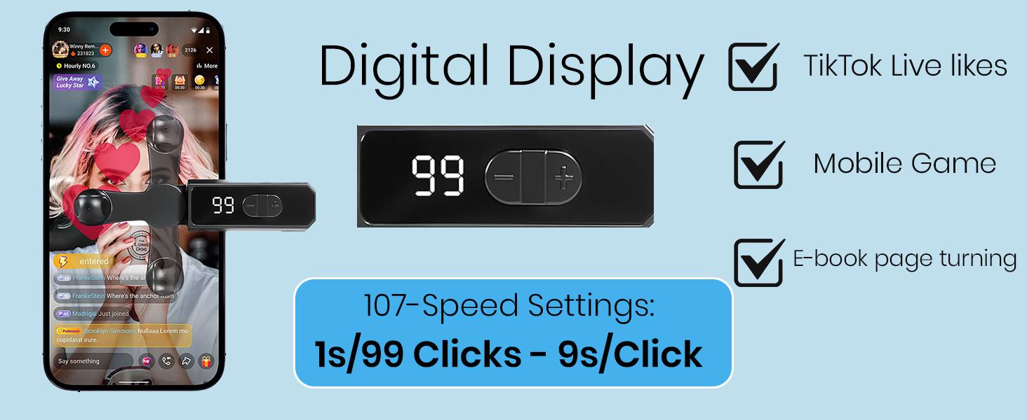 Auto Clicker Smart Tapper for iPhone iPad Android TikTok - Auto Touch Device with 107 Adjustable Speed, RechargeableInstant Clicker for Live Stream Likes, Social Media TasksBlack