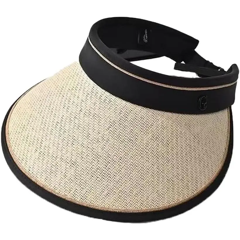Women's Wide Brim Straw Sun Visor with UPF 50+ UV Protection, Beach Visor Sun Hat, Women's Outdoor Sun Protection