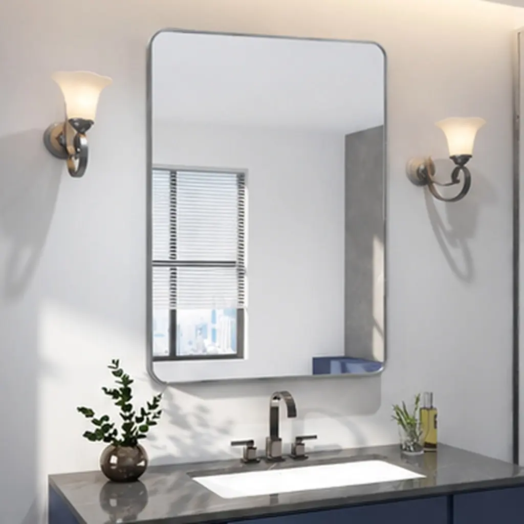 ARCH 24x36 Inch Silver Aluminum-Framed Rectangle Wall Mirror, HD Glass, Anti-Rust, Shatterproof, for Bathroom Vanity, Bedroom, Modern Contemporary Decor, Easy Install, Classic Style, Aluminium/MDF/Mirror Material, 24X36 Inches