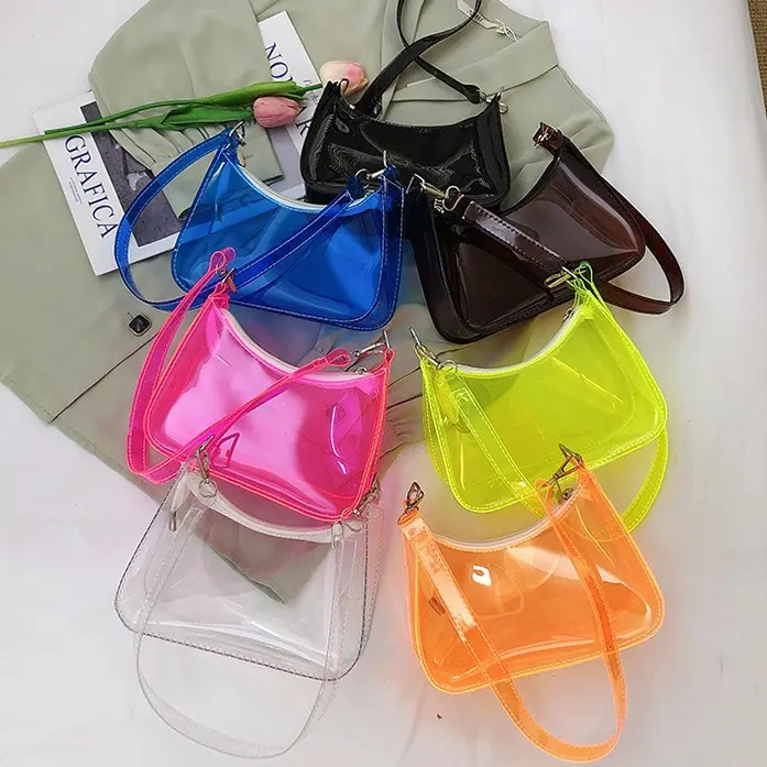 【Sohochic】Women’s Transparent Y2K Mini Shoulder Bag, Colorful Jelly-Style Underarm Purse with Short Strap, Cute Clear Handbag for College Students, Festivals, Concerts, Parties, Shopping, Travel & Streetwear Outfits