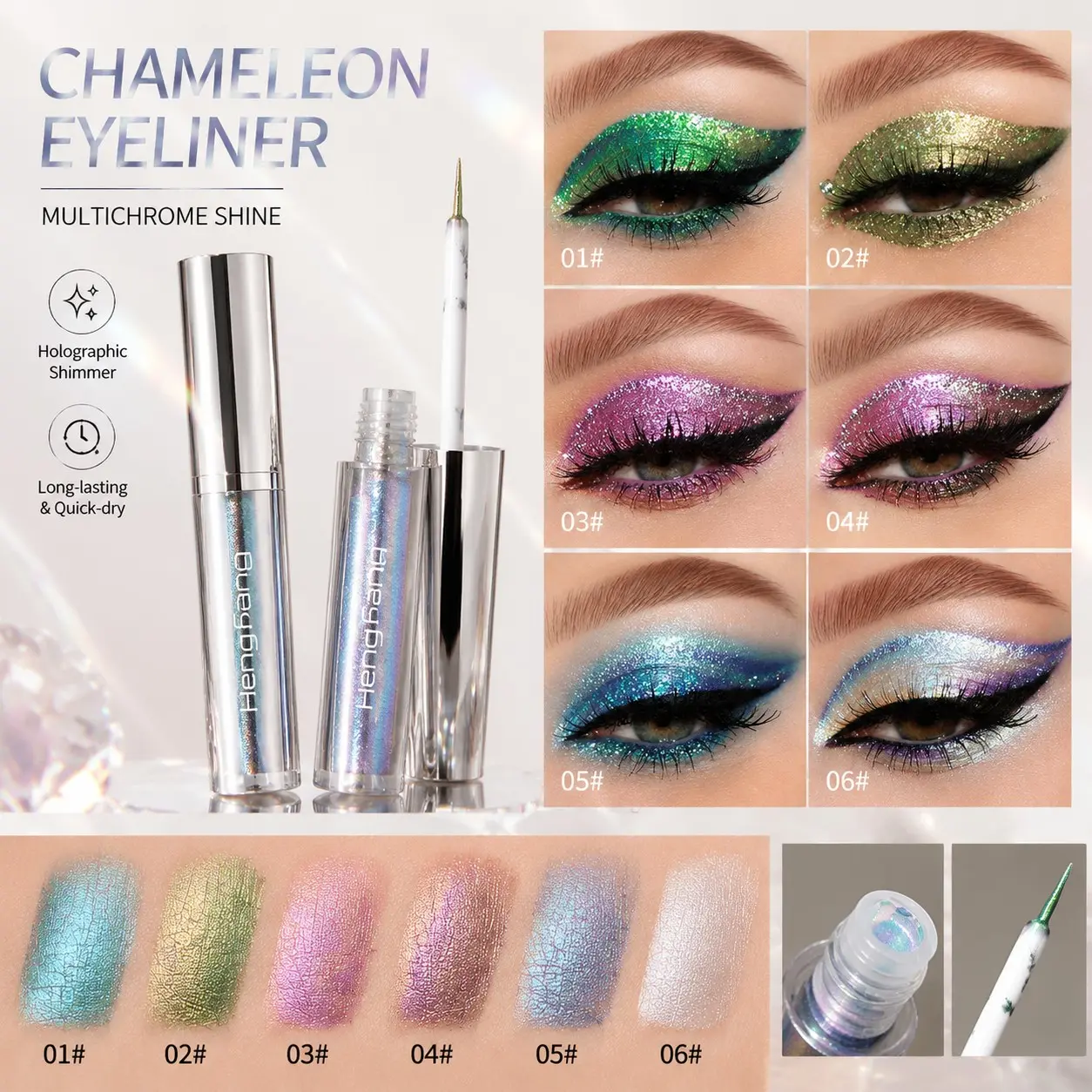 6-Color Chameleon Eyeliner Pencil, Smudge-Proof, Waterproof, Sweat-Resistant, Changes Color Under Different Lighting, Music Festivals, New Year's Makeup