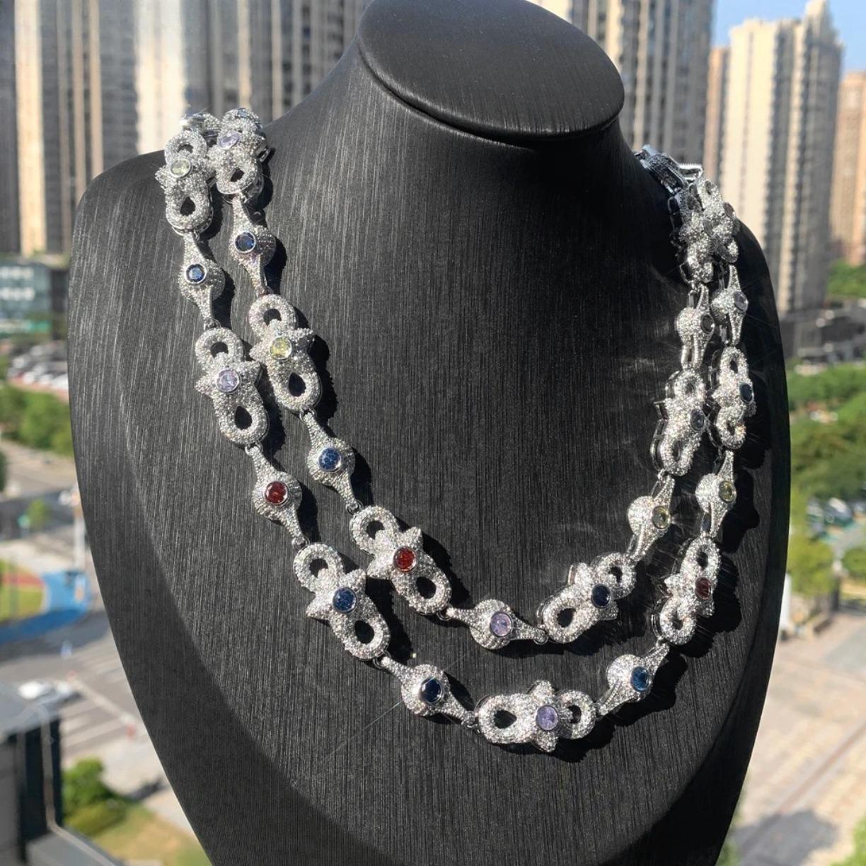 Iced Out Star Eye Moissanite Bracelet Necklace Prong Setting Moissanite Infinity Cuban Link Chain Women Men Hip Hop Fashion Jewelry