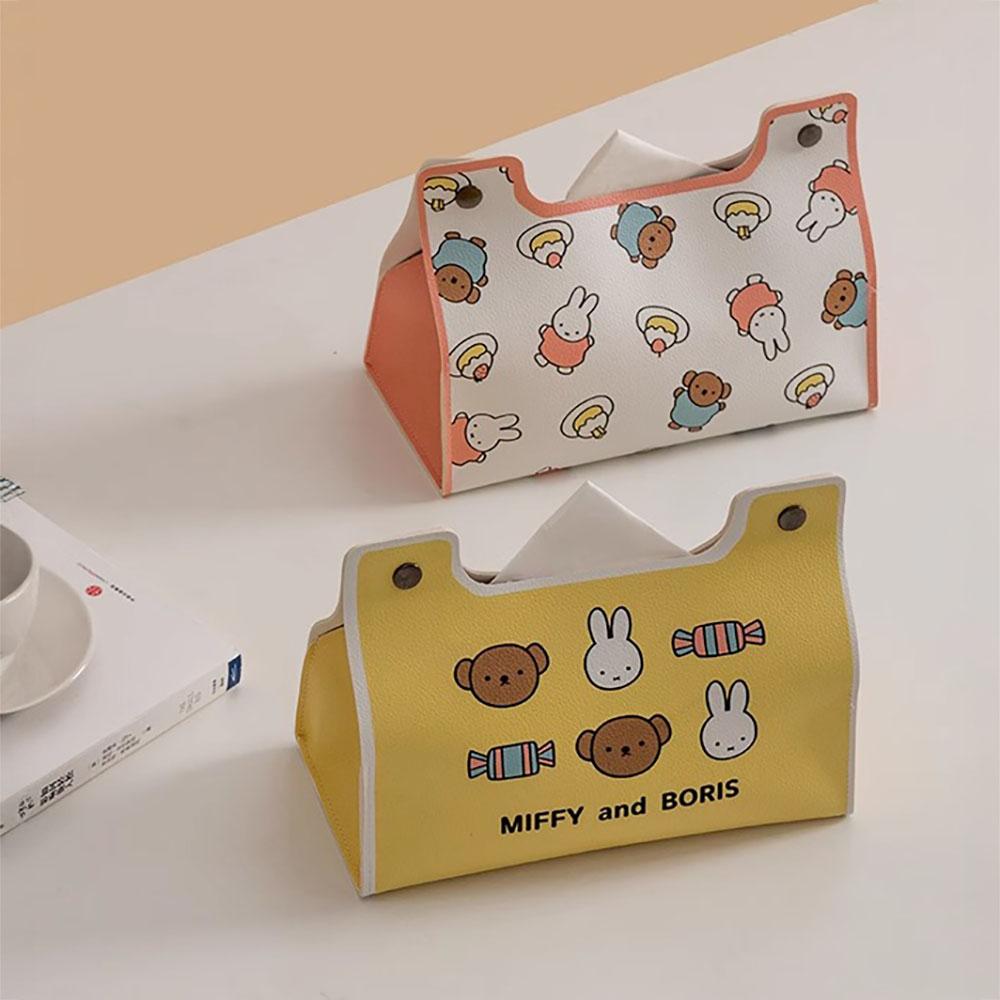 Kawaii Miffy New Cute Tissue Box Cartoon Rabbit Printing Pu Waterproof Simple Style Household Desktop Storage Bag Girl Gift