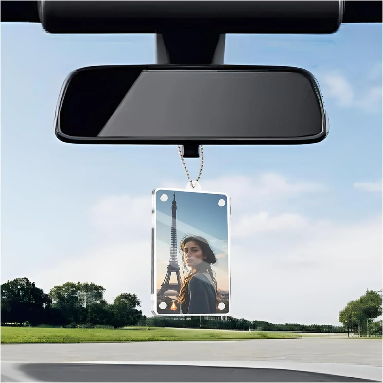 Picture Holder with Chain for  Rearview Mirror Accessories,3.54"   Picture Frame Ornament to Display Photo,Personalized  Hanger for Couples Photo Holder