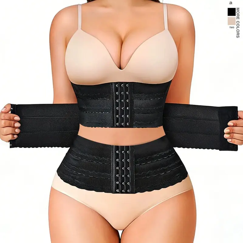 Women's Solid Color Three-Section Hook-and-Eye Waist Shaping Belt, High-Elasticity Tummy Control Shapewear, Suitable for Daily Wear, Women's Shapewear, Abdominal Shapewear