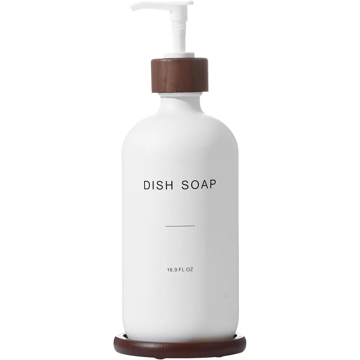 Dish Soap Dispenser, White | Refillable glass pump dispenser for dish soap or hand soap, with matching tray for kitchen sinks and countertops