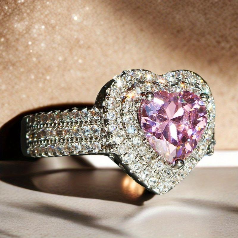Gorgeous Luxury Pink Heart-Shaped Zirconia Ring, Romantic Anniversary Gift, Sparkling Delicate Wedding & Engagement Jewelry for Women