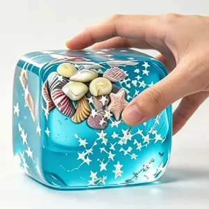 2PCS Ocean Series Blue Transparent Shell Crystal Slime, Embedded 3D Seashell & Star Shimmer, Non-Sticky Stress Relief Toy, Asmr Squeezing Fun